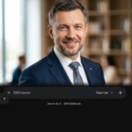Портрет уверенного российского бизнесмена с дружелюбным взглядом на размытом нейтральном фоне в студии
